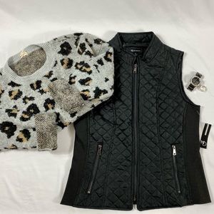 New Directions Black Quilted Zip Up Vest